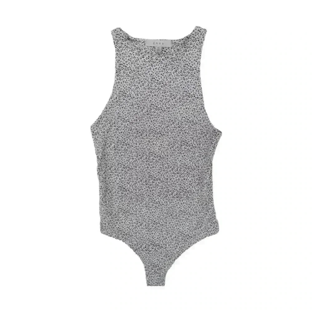 GAZE Women's Gray and Black Sleeveless Snap Leopard Print Body Suit. SZ XS‎